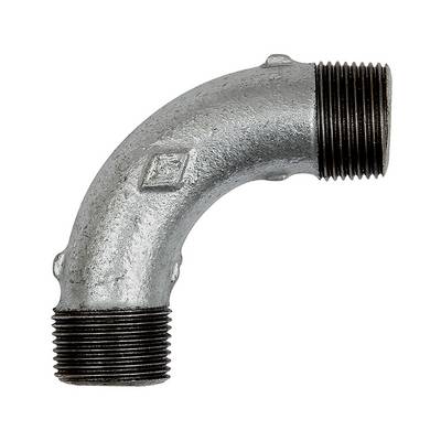 RIEGLER Bogen 3, lang, 90°, AG/AG, R 1, Betriebstemperatur -20 °C bis 300 °C, schwarzer Temperguss, feuerverzinkt, DIN E-0