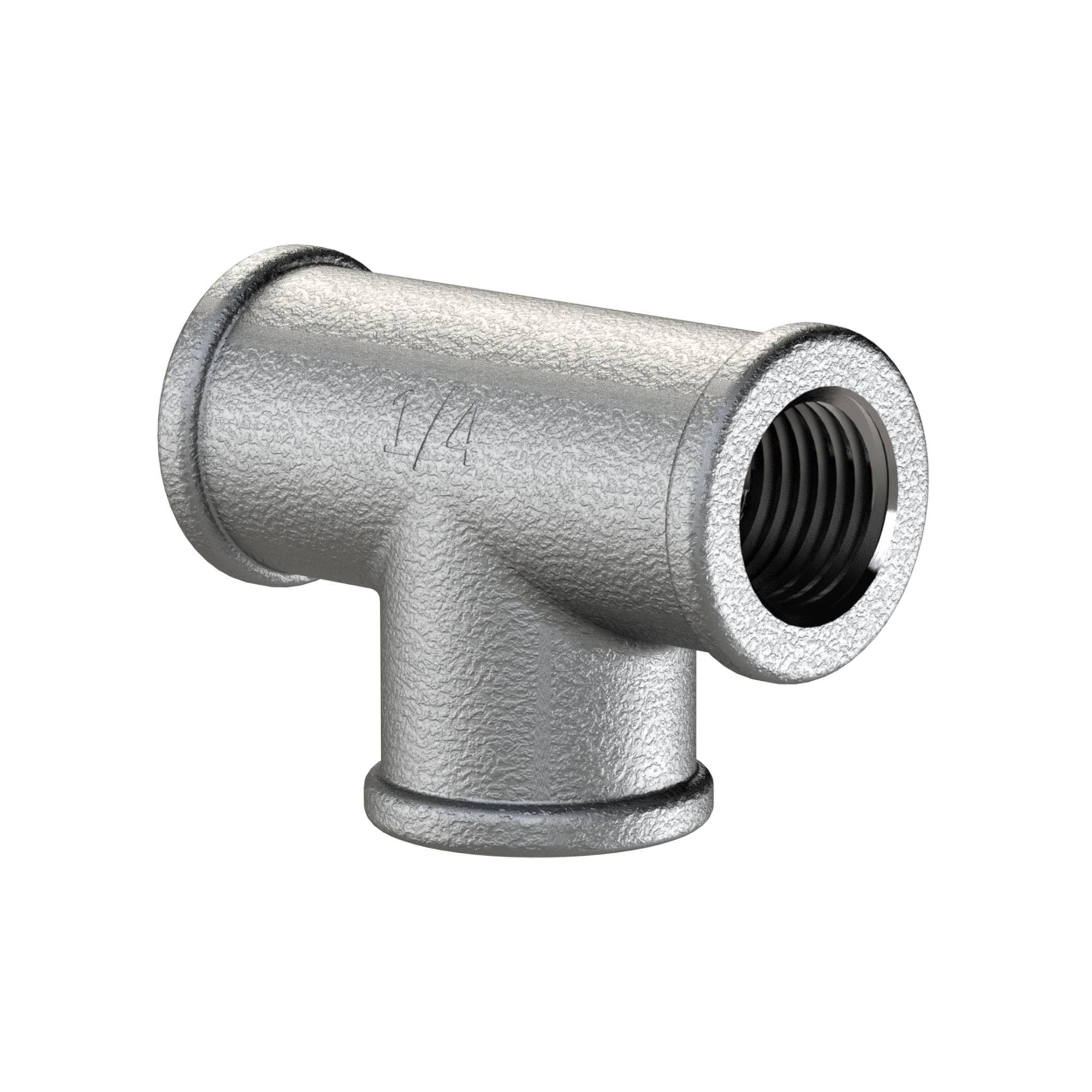 RIEGLER T-Stück 130, IG/IG/IG, Rp 1 1/2, Betriebstemperatur -20 °C bis 300 °C, schwarzer Temperguss, feuerverzinkt, DIN-0