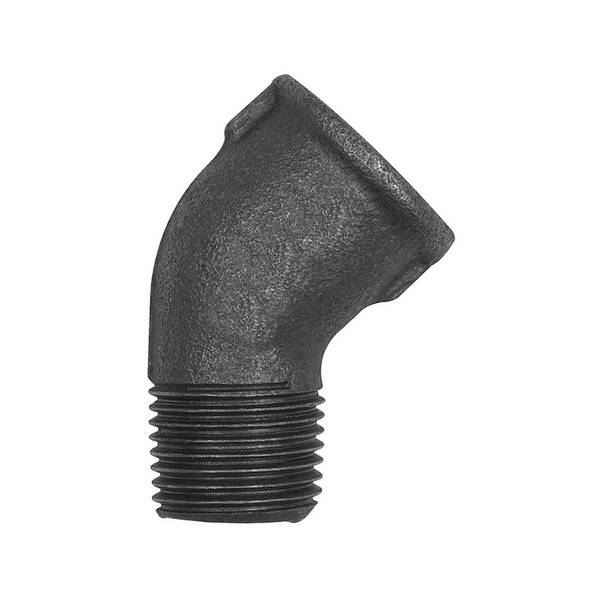 RIEGLER Winkel 121, 45°, Rp 2 i., R 2 a., Temperguss schwarz, Betriebstemperatur -20 °C bis 300 °C, ISO 7-1.  Nach DIN E
