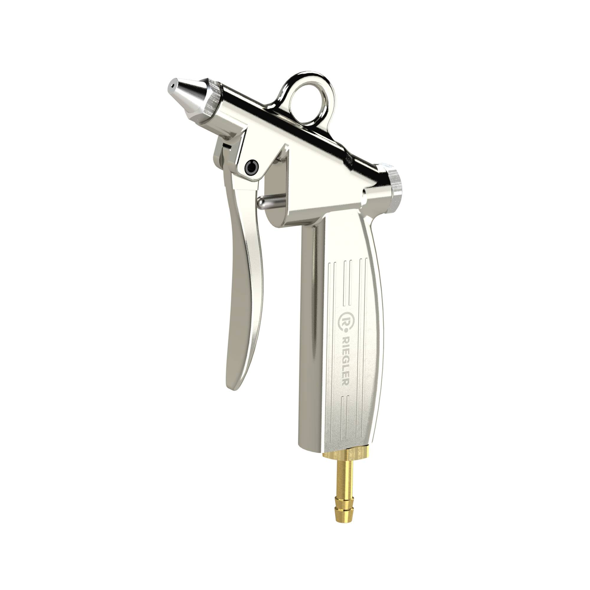 RIEGLER Blaspistole mit Standarddüse Bohrung 1,5 mm, Aluminium-Druckguss vernickelt, Temp. -10 °C bis 50 °C, PN max. 10-0