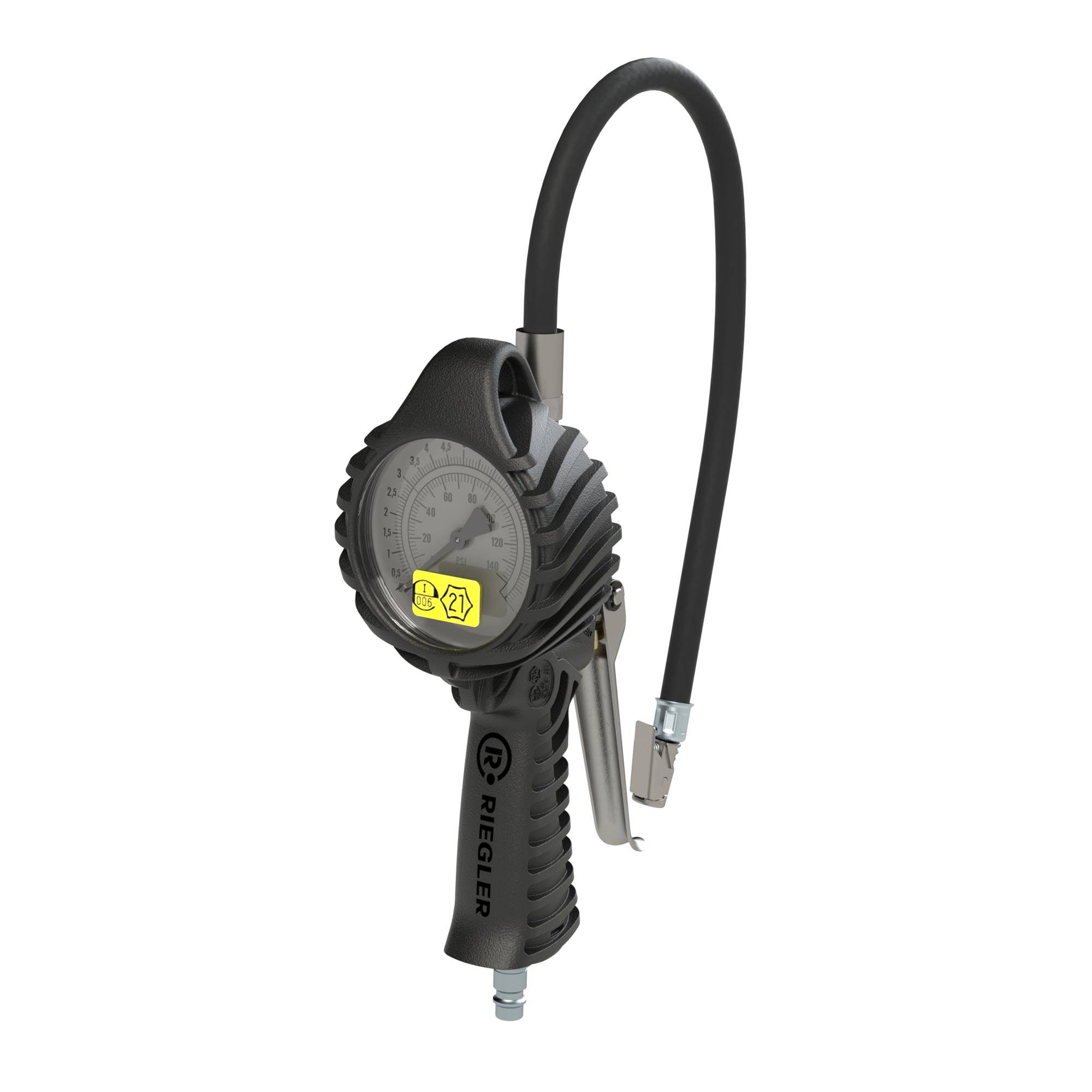 RIEGLER Standard-Handreifenfüllmesser mit Momentstecker, Schlauch drehbar, Mano Ø 80 mm, geeicht, 0 - 12 bar, Stecknippe-0