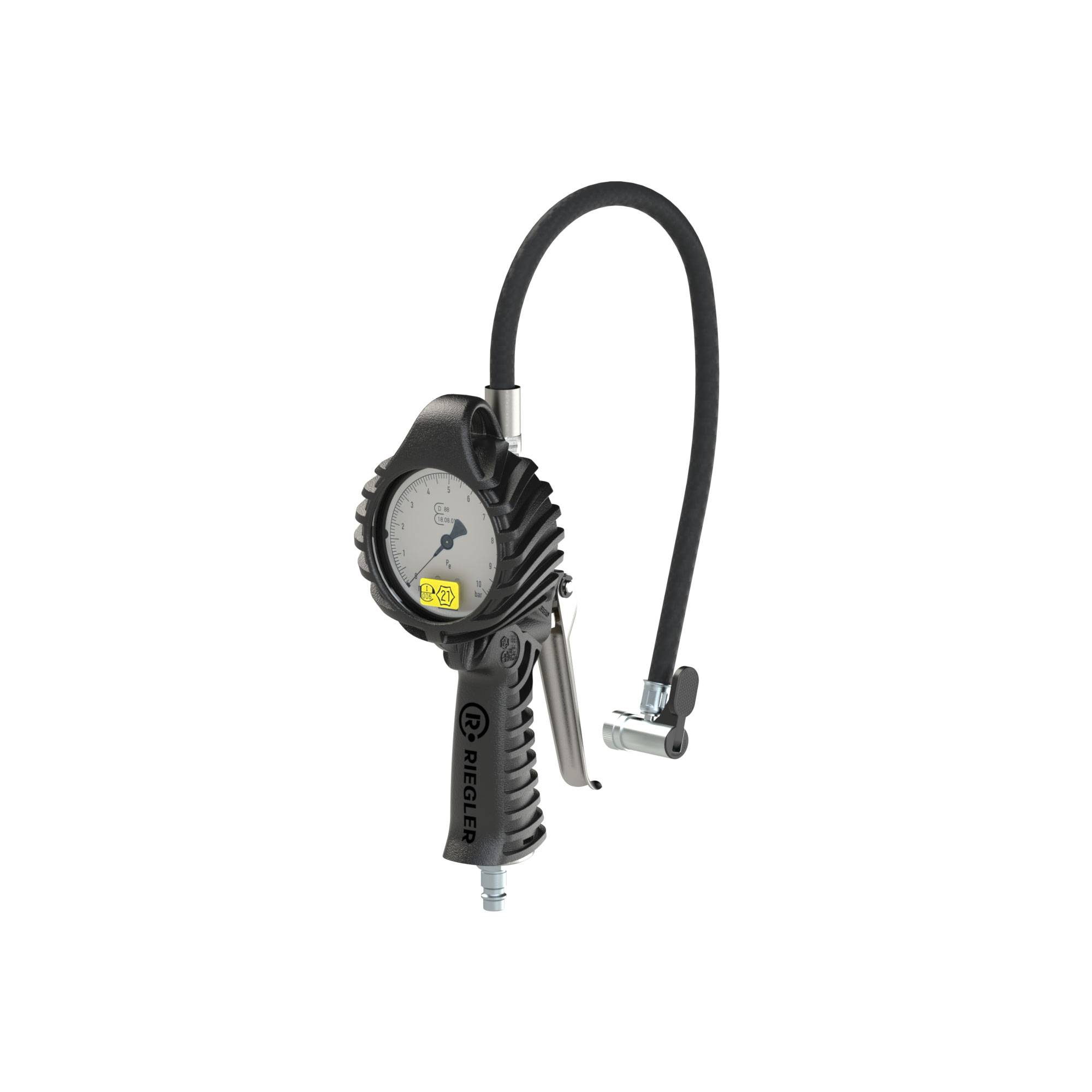 RIEGLER Standard-Handreifenfüllmesser mit Hebelstecker, Schlauch drehbar, Mano Ø 80 mm, geeicht, 0 - 12 bar, Stecknippel-0