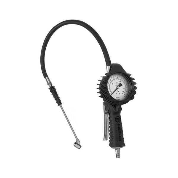 RIEGLER Standard-Handreifenfüllmesser, Tankstellenstecker, Schlauch drehbar, Mano Ø 80 mm, ungeeicht, 0-12 bar/170 psi,
