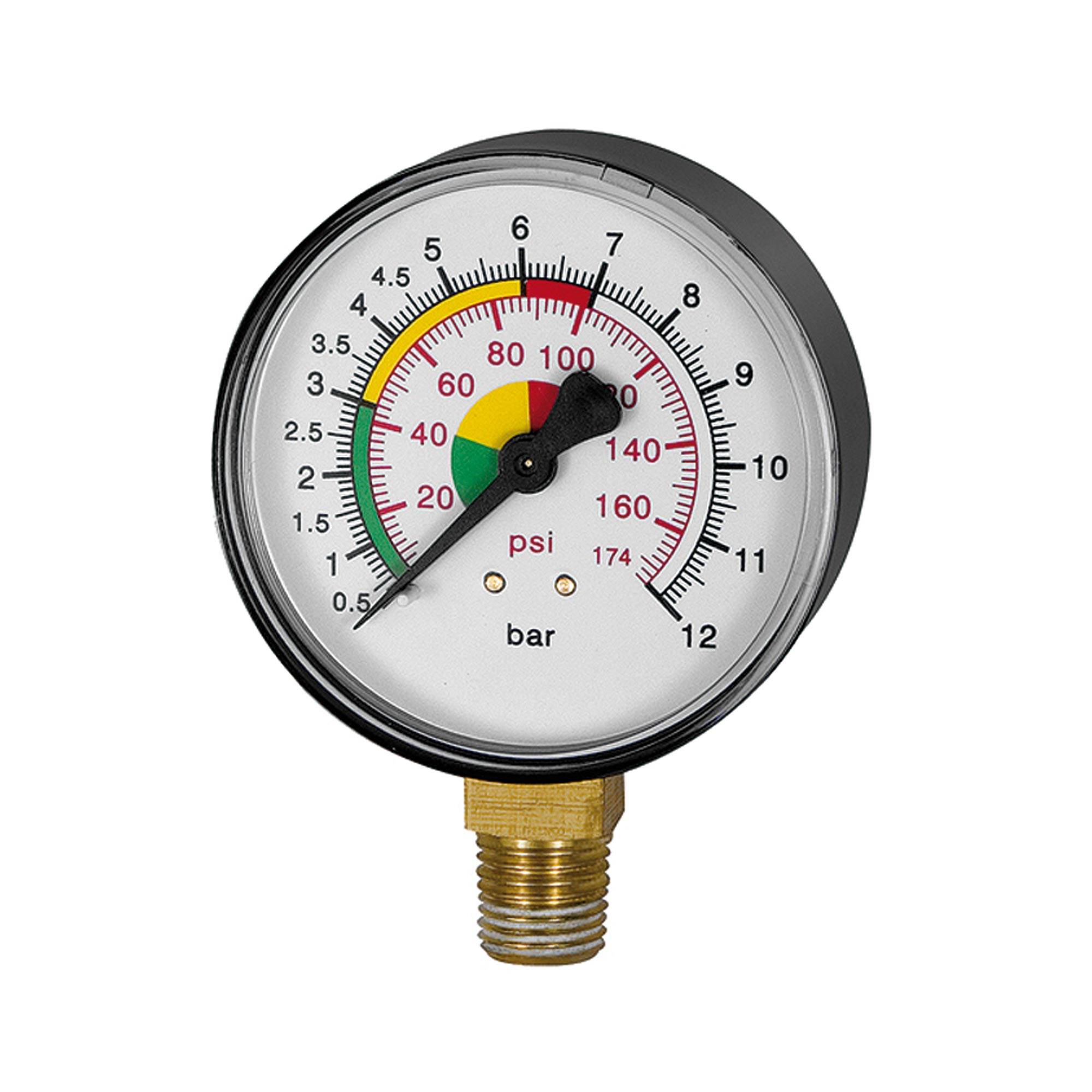 RIEGLER Manometer Ø 63 mm, ungeeicht, Anschluss unten, für Handreifenfüllmesser Standardausführung.-0