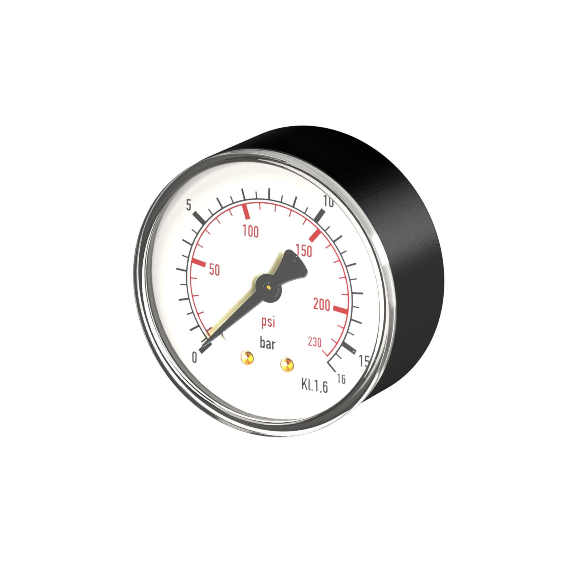 RIEGLER Standardmano. »pressure line«, Kunststoffgeh., Anschluss hinten zentr., G 1/4, Güteklasse 2,5, Messber. 0 - 1,0-0
