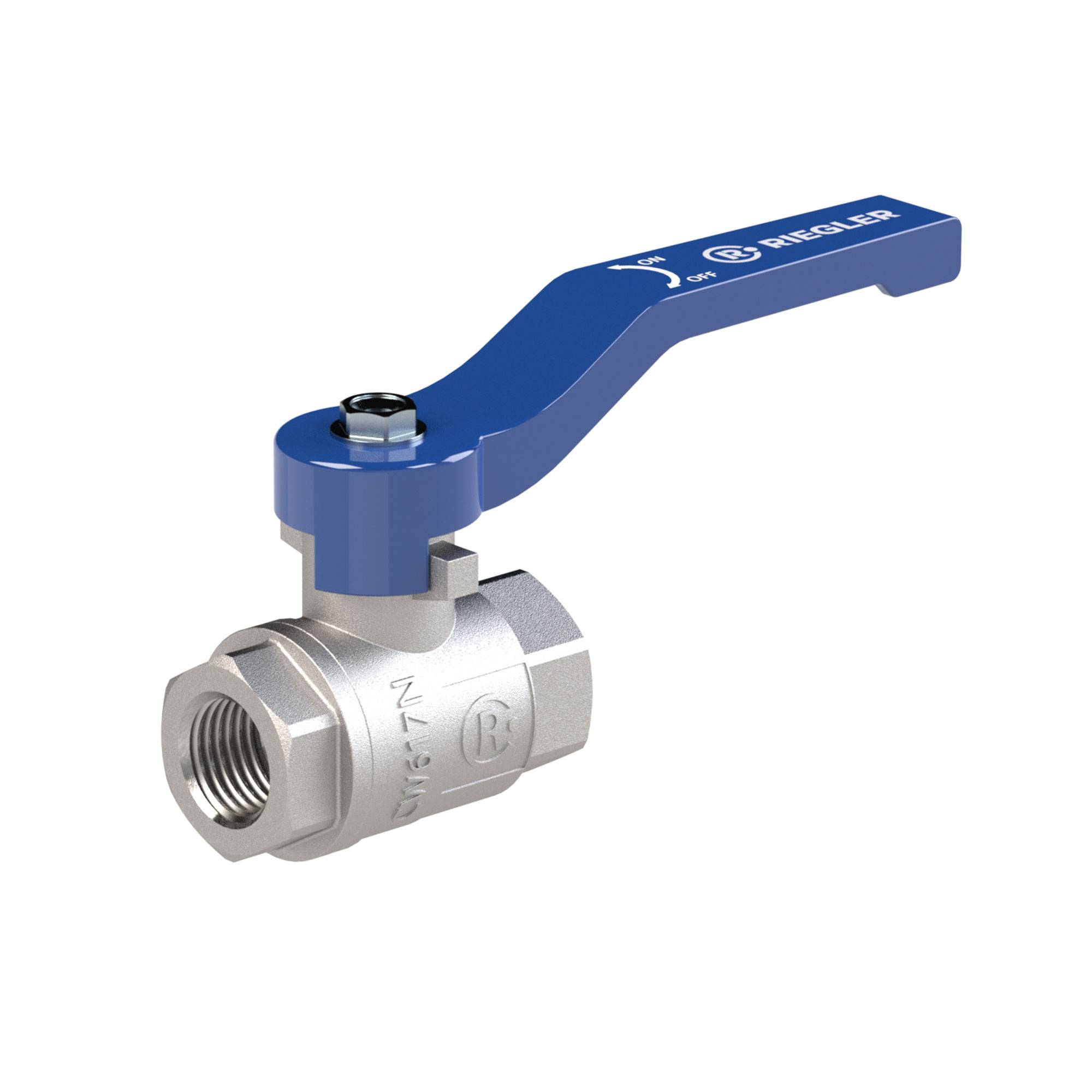 RIEGLER Kugelhahn »valve line«, Handhebel blau, Messing vernickelt, IG/IG, G 1 1/2, DN 40, Betriebstemp. -20 °C bis 120-0
