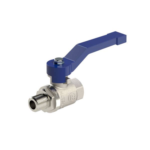 RIEGLER Kugelhahn »valve line«, Handhebel blau, Messing vernickelt, IG/AG, G 1/2, DN 15, Betriebstemp. -20 °C bis 120 °C
