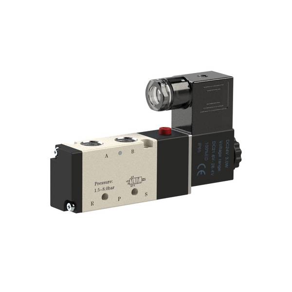 RIEGLER 5/2-Wegeventil, elektropneumatisch, »4V«, monostabil, G 3/8, 24 V DC, Betriebsdruck 1,5 - 8 bar, Temp. -20 °C bi