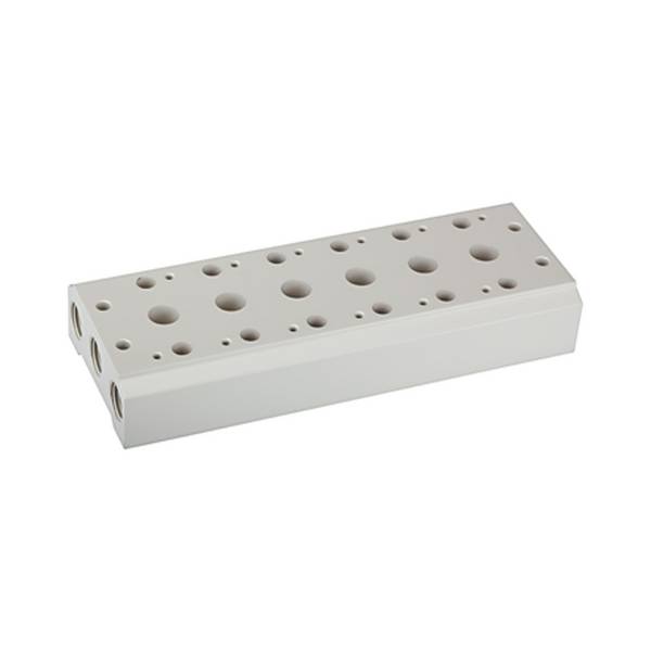 RIEGLER Mehrfach-Grundplatte für 5/2-5/3-Wegeventile pneumatisch/elektropneumatisch, 6 Ventilpositionen, Ventile Anschlu