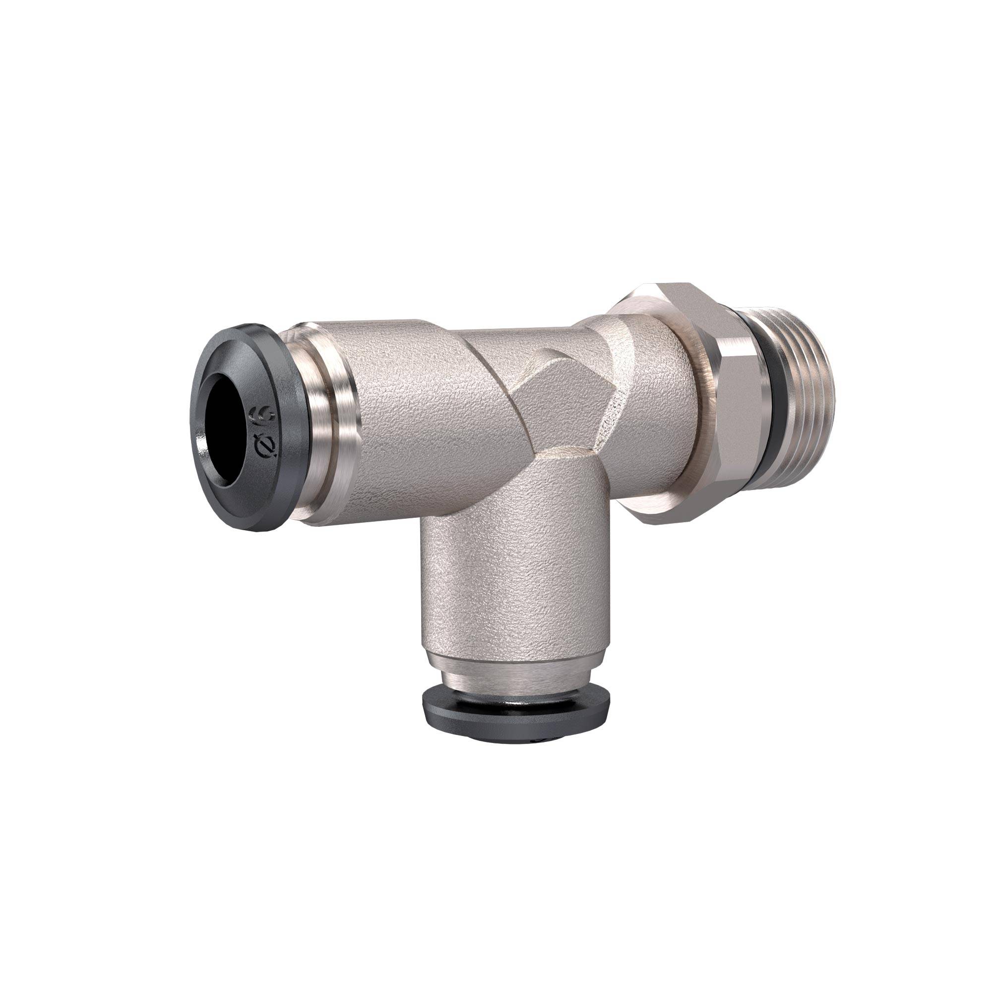 RIEGLER T-Steckverschraubung »universal short«, Anschluss in L-Form, drhb. 1/8,Schl-A-Ø 8, kon. dicht.Arbeitsdr. -0,99 b-0