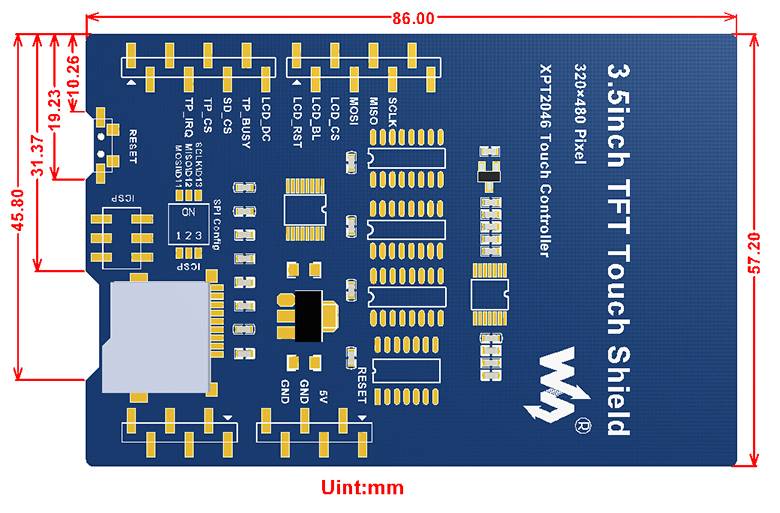 Waveshare 3,5inch 480x320 Resistive Touch TFT LCD Shield Display ILI9486 SPI for Arduino-4