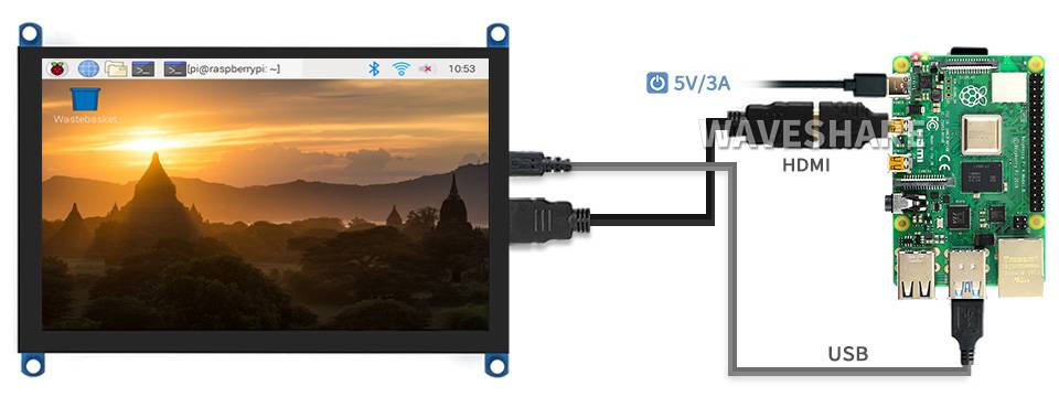 Waveshare 5 inch Display 800x480 capacitive Touchscreen LCD(H) HDMI-1