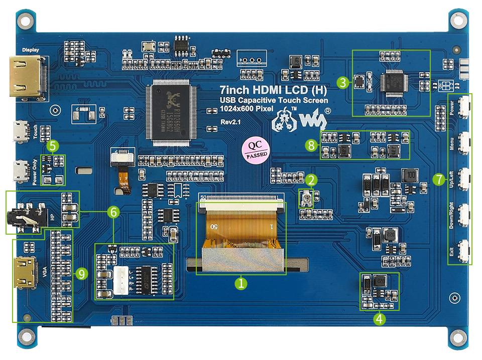 Waveshare 7 inch Display 1024x600 capacitive Touchscreen LCD(H) HDMI IPS-6