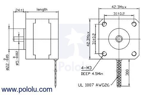 Pololu Stepper Motor NEMA 17 Bipolar 200 Steps Rev 42×38mm 2.8V 1.7 A Phase-4
