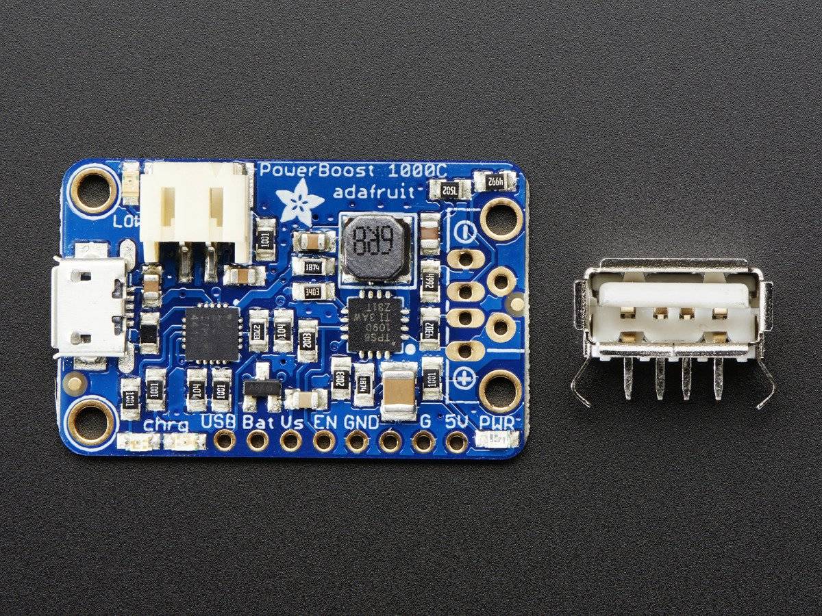 Adafruit PowerBoost 1000 Charger - Rechargeable 5V Lipo USB Boost @ 1A - 1000C for 3.7V LiIon/LiPoly Battery 2465-1