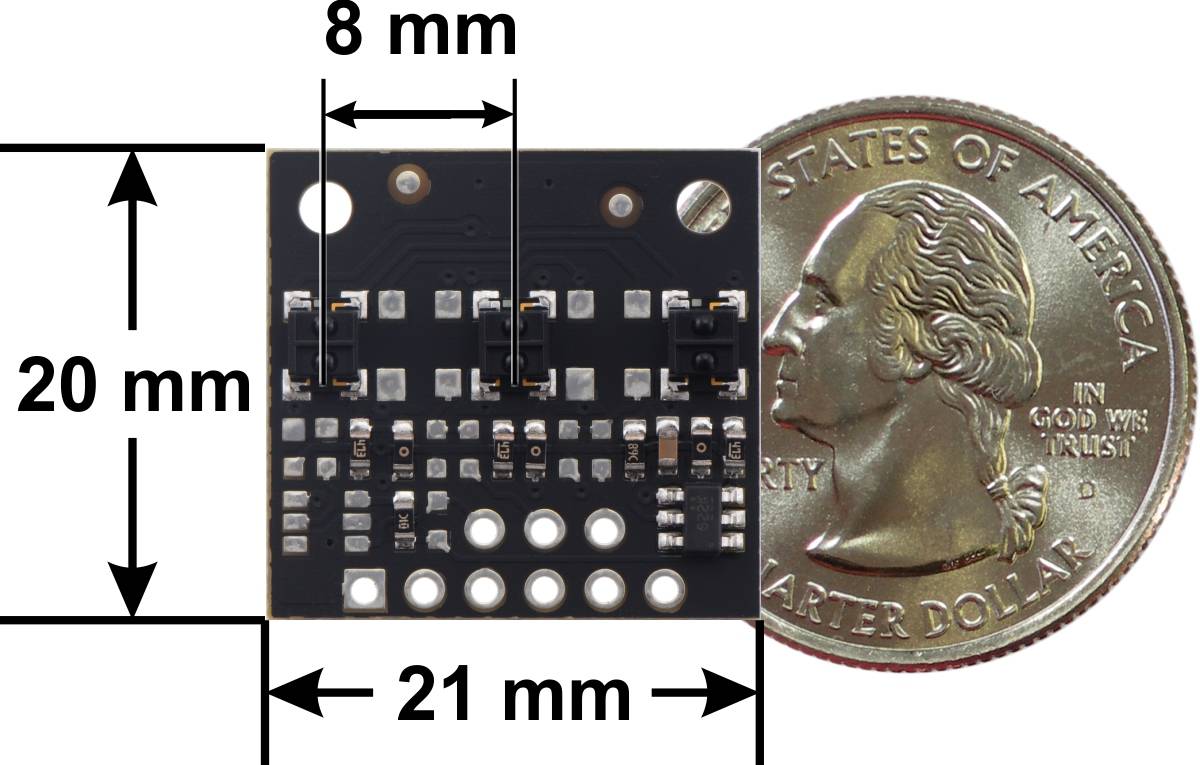 Pololu QTRX-MD-03A Reflectance Sensor Array: 3-Channel, 8mm Pitch, Analog Output-3