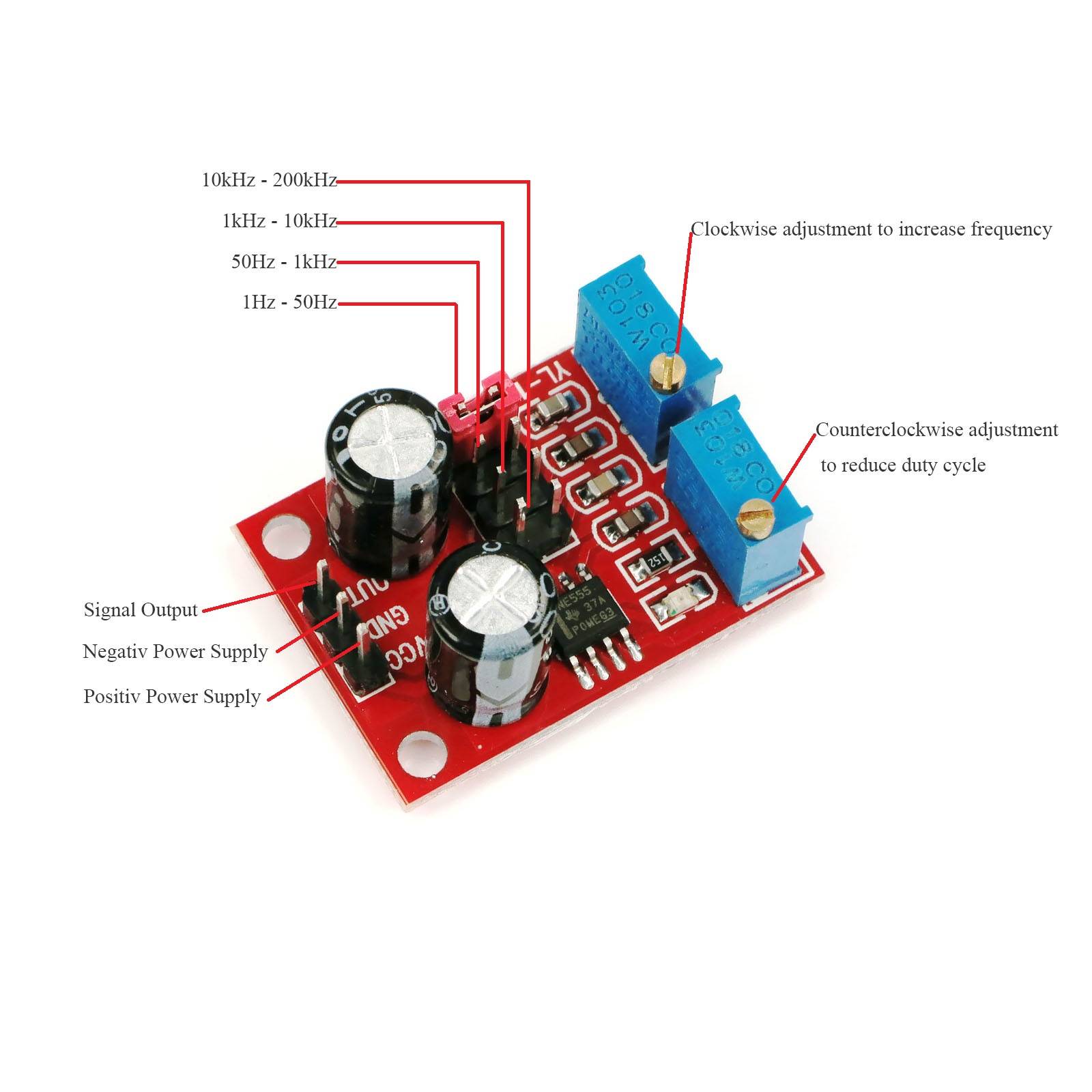 NE555 Einstellbare Frequenz Pulse Generator Modul Rechteckwelle Schrittmotortreiber bis 200kHz-2