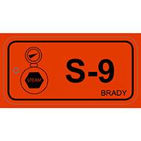 Polypropylen Schild, Energy Source Tag - Steam/Dampf, 75 x 38mm, Schwarz auf Orange, Beschriftung: S-9 (25 Etiketten/Pac-0