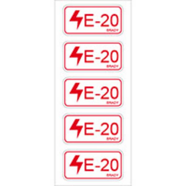 Polyester laminiert, Energy Source Label - Electrical/Elektrik, 75 x 38mm, Rot auf Weiß, Beschriftung: E-20, permanent (5 Etiketten/Pack)