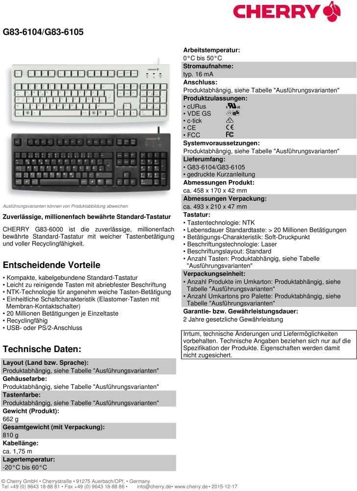 CHERRY G83-6105 USB Tastatur Deutsch, QWERTZ Schwarz-1