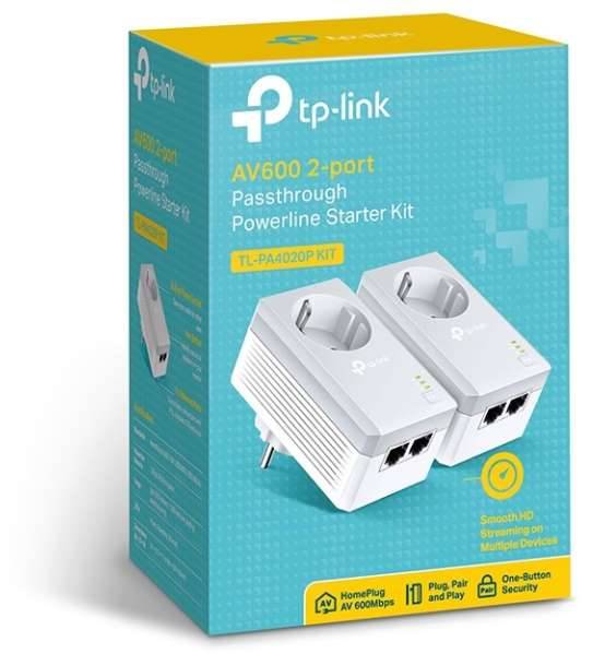 TP-Link TL-PA4020PKIT AV500 2-Port Powerline Adapter with AC Pass Through - Starter Kit - Powerline Adapterkit - HomePlu-1