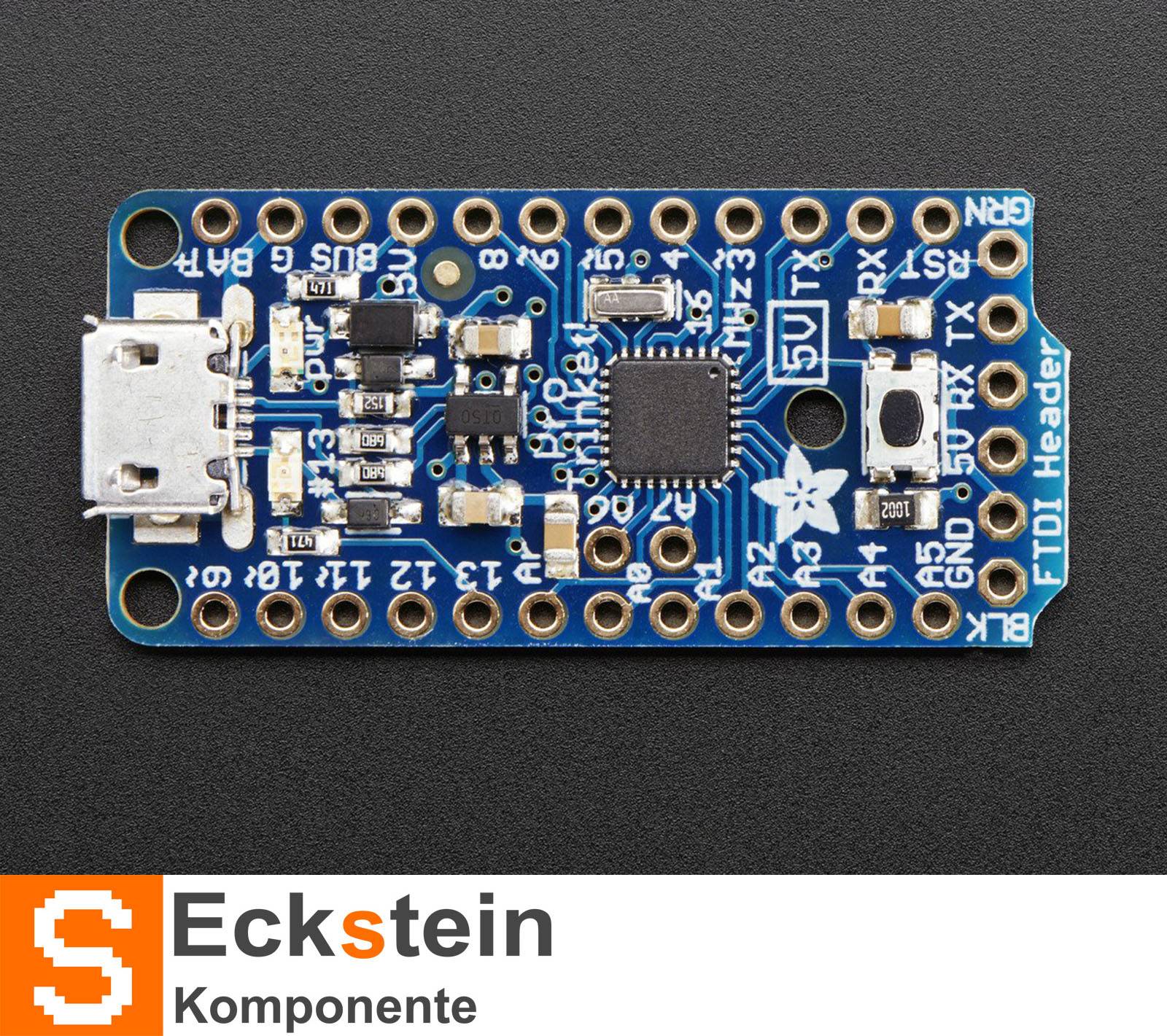 Adafruit Pro Trinket - 5V 16MHz, ATmega328P + 28K Flash + 2K RAM + 18 GPIO + 2 Extra Analog Inputs 2000-3
