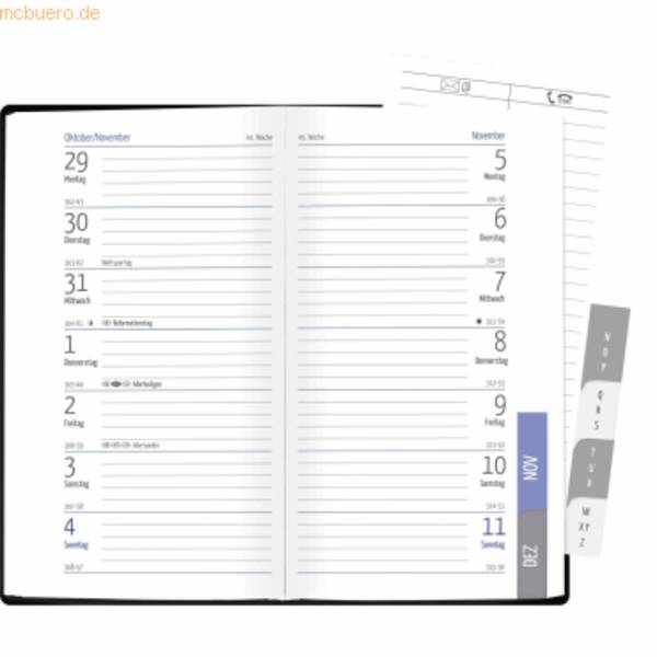 Taschenkalender 9x15cm 1 Woche/Seite schwarz 2027