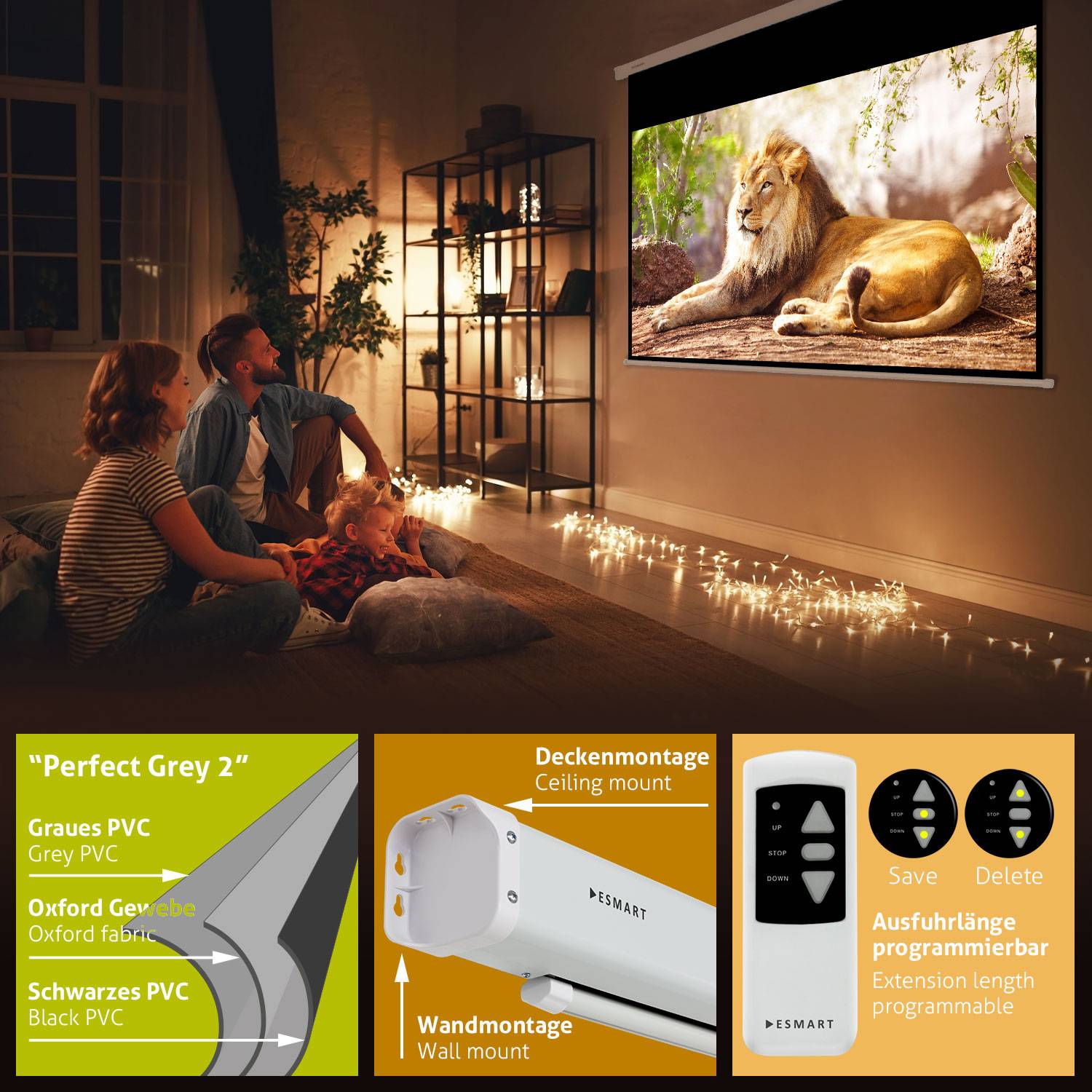 ESMART Professional MIMOTO Tageslicht-Motor Leinwand GRAU 295 x 165 cm (133") 16:9-2