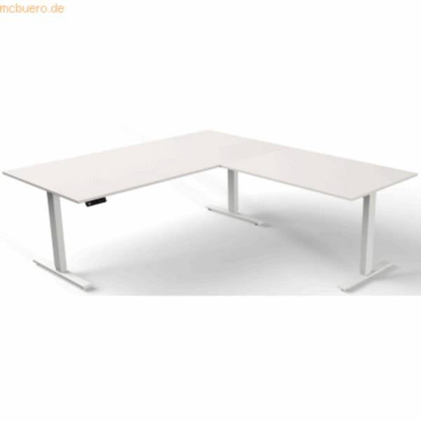 Sitz-/Stehtisch Move 3 elektr. höhenverstellbar BxT 200x220cm + Anbautisch weiß