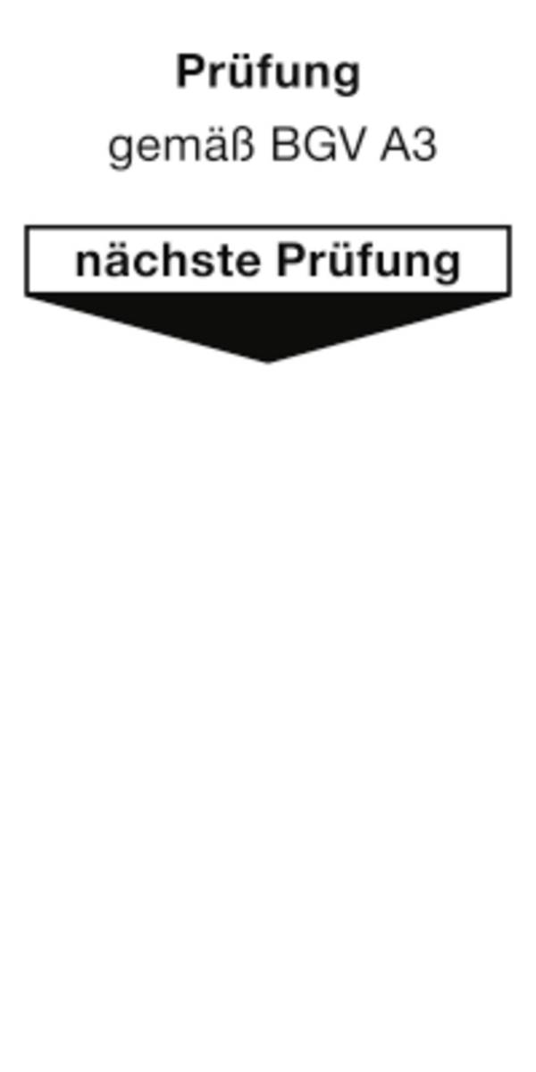 Grundplakette Prüfung gemäß BGV A3 nächste Prüfung, Folie, 40x80 mm, 10 Stk./Bog.