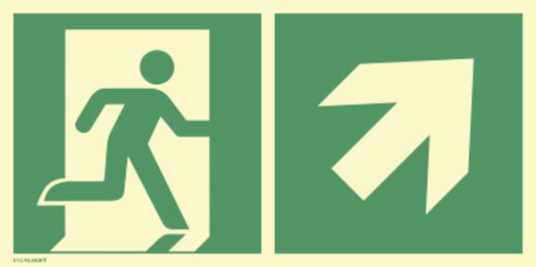 Aufkleber Notausgang rechts aufwärts, Kombi, ISO 7010, Folie, nachl., 160-mcd, 297x148 mm