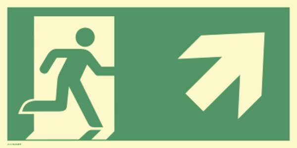 Schild Notausgang rechts aufwärts, ISO 7010, PVC-U selbstklebend, 160-mcd, 400x200 mm