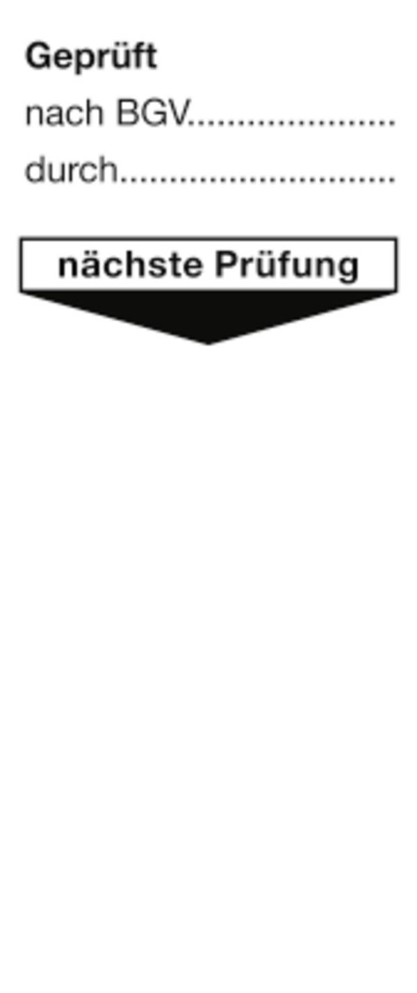Grundplakette Geprüft nach BGV durch nächste Prüfung, Folie, 40x95 mm, 10Stück/Bog.