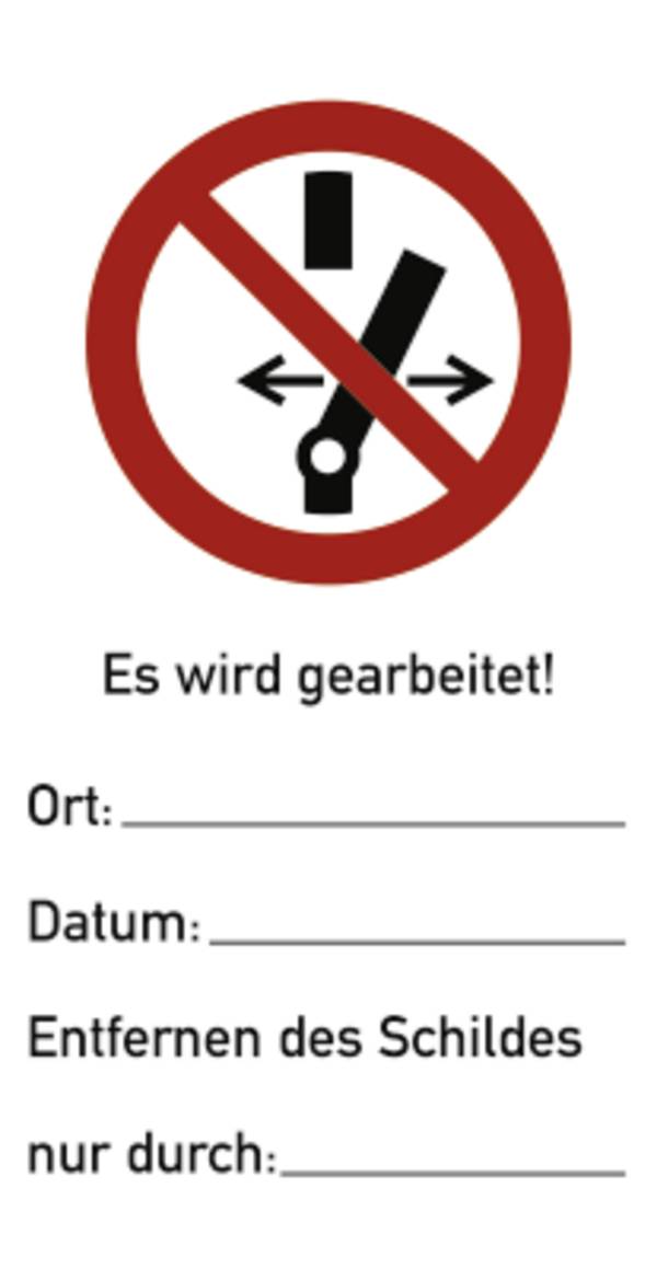 Schild Schalten verboten! Es wird gearbeitet ISO 7010, Kunststoff, 76x147 mm , 10 Stück/VE