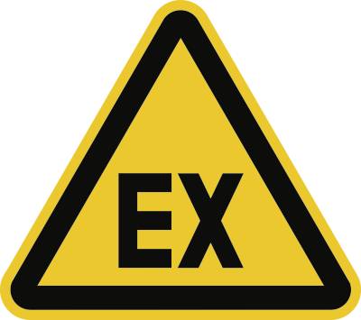 Schild Warnung vor explosionsfähiger Atmosphäre DIN 4844-2, Folie, 200 mm SL-0