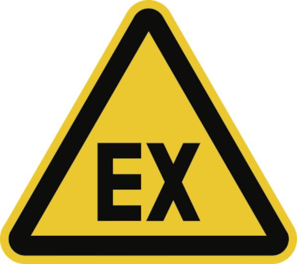 Schild Warnung vor explosionsfähiger Atmosphäre DIN 4844-2, Folie, 200 mm SL