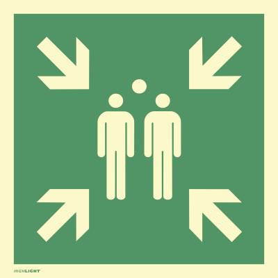 Schild Sammelstelle, ISO 7010, Alu, langnachleuchtend, 160-mcd, 400x400 mm