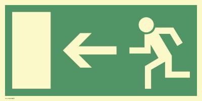 Schild Rettungsweg links, BGV A8 (E13), Kunststoff, nachleucht., 160-mcd, 297x148 mm-0