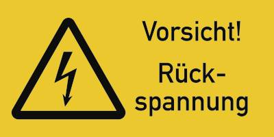 Vorsicht! Rückspannung, Kombischild, Folie, 105x52 mm-0