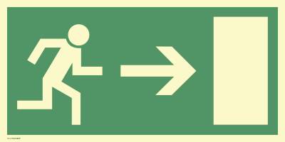 Schild Rettungsweg rechts, BGV A8 (E13), Kunststoff, nachleucht., 160-mcd, 400x200 mm-0