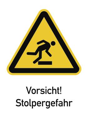 Vorsicht! Stolpergefahr ISO 7010, Kombischild, Folie, 131x185 mm-0