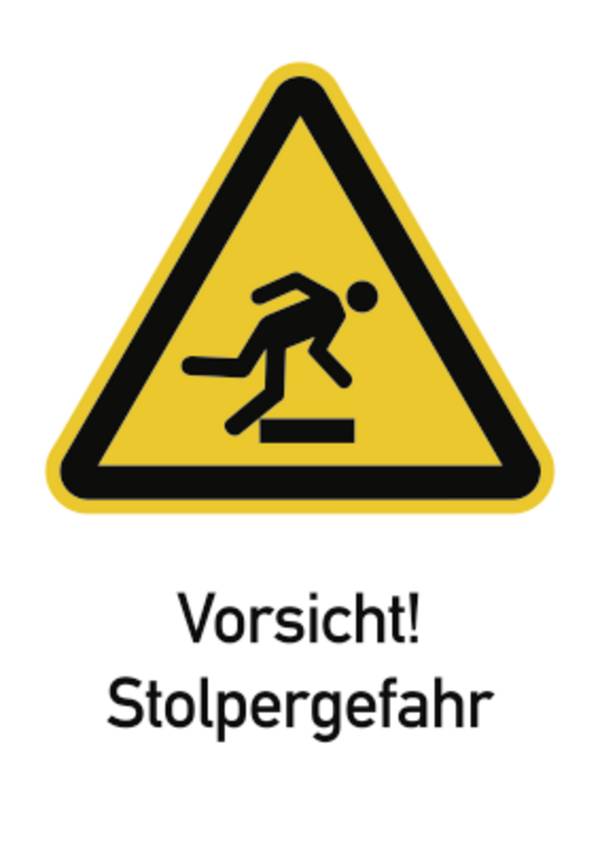 Vorsicht! Stolpergefahr ISO 7010, Kombischild, Folie, 131x185 mm