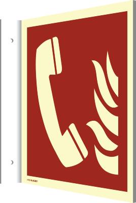 Fahnenschild Brandmeldetelefon ISO 7010, Kunststoff, nachl., 160-mcd, 200x200 mm-0
