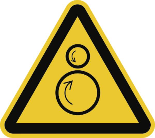 Schild Warnung vor gegenläufigen Rollen ISO 7010, Folie, 100 mm SL