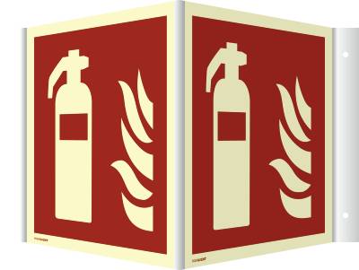 Winkelschild Feuerlöscher ISO 7010, Alu, nachleucht., 160-mcd, 200x200 mm-0