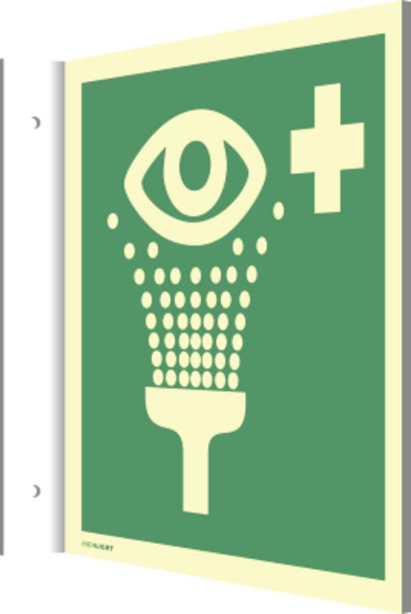 Fahnenschild Augenspüleinrichtung, ISO 7010, Kunststoff, nachl., 160-mcd, 200x200 mm