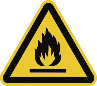 Schild Warnung vor feuergefährlichen Stoffen ISO 7010, Folie, 50 mm SL, 6 Stück/Bogen-0