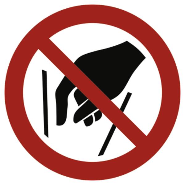 Schild Hineinfassen verboten ISO 7010, Folie, Ø 100 mm