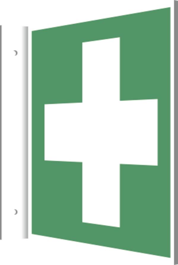 Fahnenschild Erste Hilfe, ISO 7010, Kunststoff, 200x200 mm