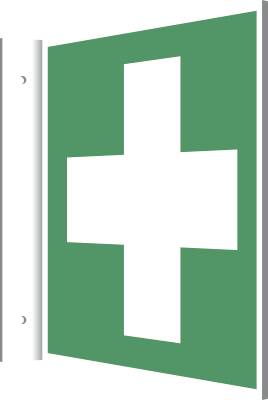 Fahnenschild Erste Hilfe, ISO 7010, Kunststoff, 200x200 mm-0